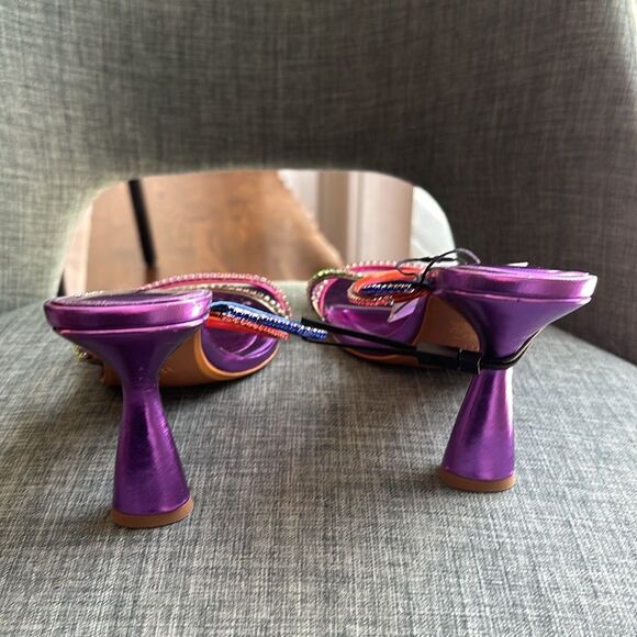 Zara Multicolor metallic purple Strappy women’s colorful Heels size us 8 NWT fun - Picture 11 of 16